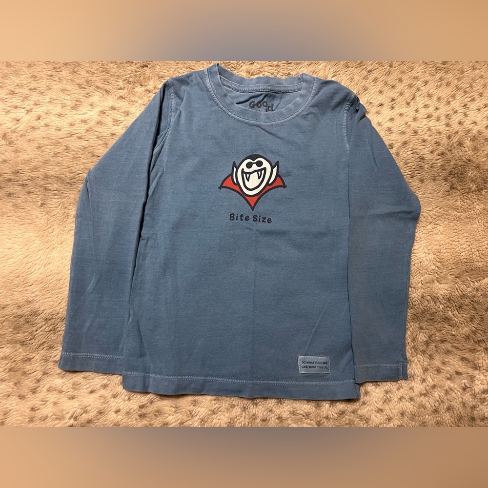 LIFE IS GOOD Tee T Shirt Toddler Size 2T/3T Blue Long Sleeve Halloween Dracula